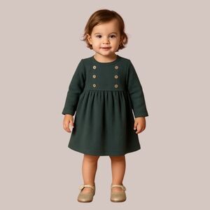 Toddler Girl Ribbed Long Sleeve Ruffle Waist Dusty Blue Holiday Christmas Dress